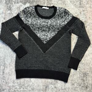 White + Warren Cashmere Pullover Sweater Women’s Small Ivory Black Abstract Cozy